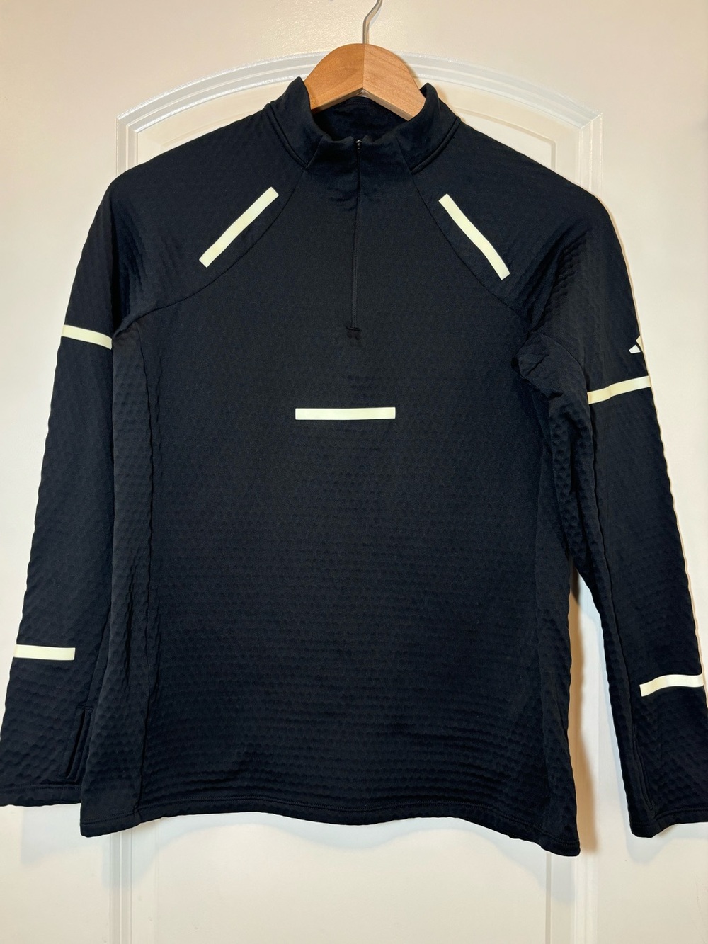 adidas Black Quarter-Zip Performance Jacket with Cream Reflective Accents